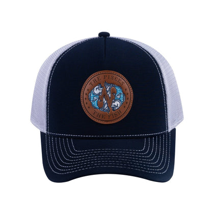Pisces Zodiac V2 5-Panel Trucker Hat with Navy front and Light Grey back