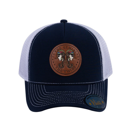 Gemini Zodiac V2 5-Panel Trucker Hat with Navy front and Light Grey back