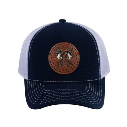 Gemini Zodiac V2 5-Panel Trucker Hat with Navy front and Light Grey back