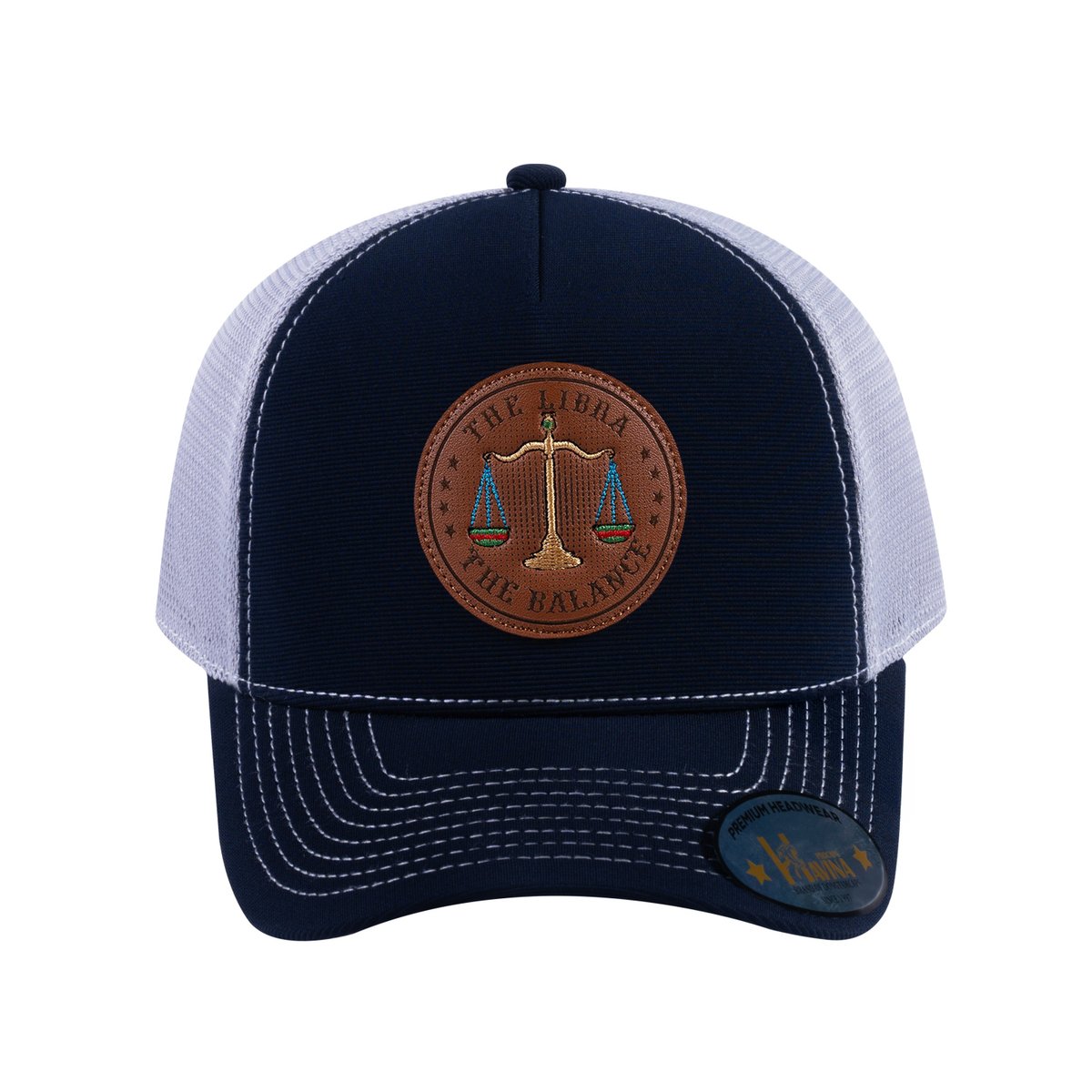 Libra Zodiac V2 5-Panel Trucker Hat with Navy front and Light Grey back