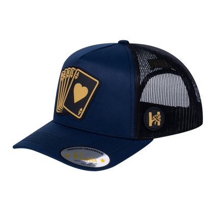 Poker 5-Panel Trucker Hat with Navy front and Black back - POKER1