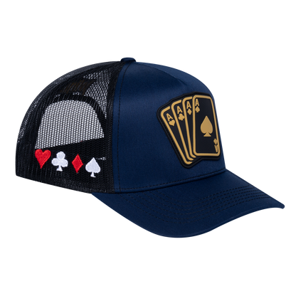 Winner Poker 10JQKA 5-Panel Trucker Hat - Navy front, Black back, WINNER1 - T5-NTC-B-WINNER1