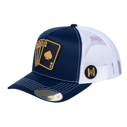 Winner Poker 10JQKA 5-Panel Trucker Hat - Navy front, White back, WINNER1 - T5-NTC-W-WINNER1