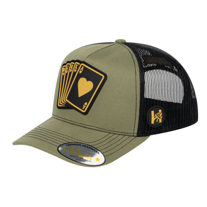 Poker 5-Panel Trucker Hat with Olive front and Black back - POKER1