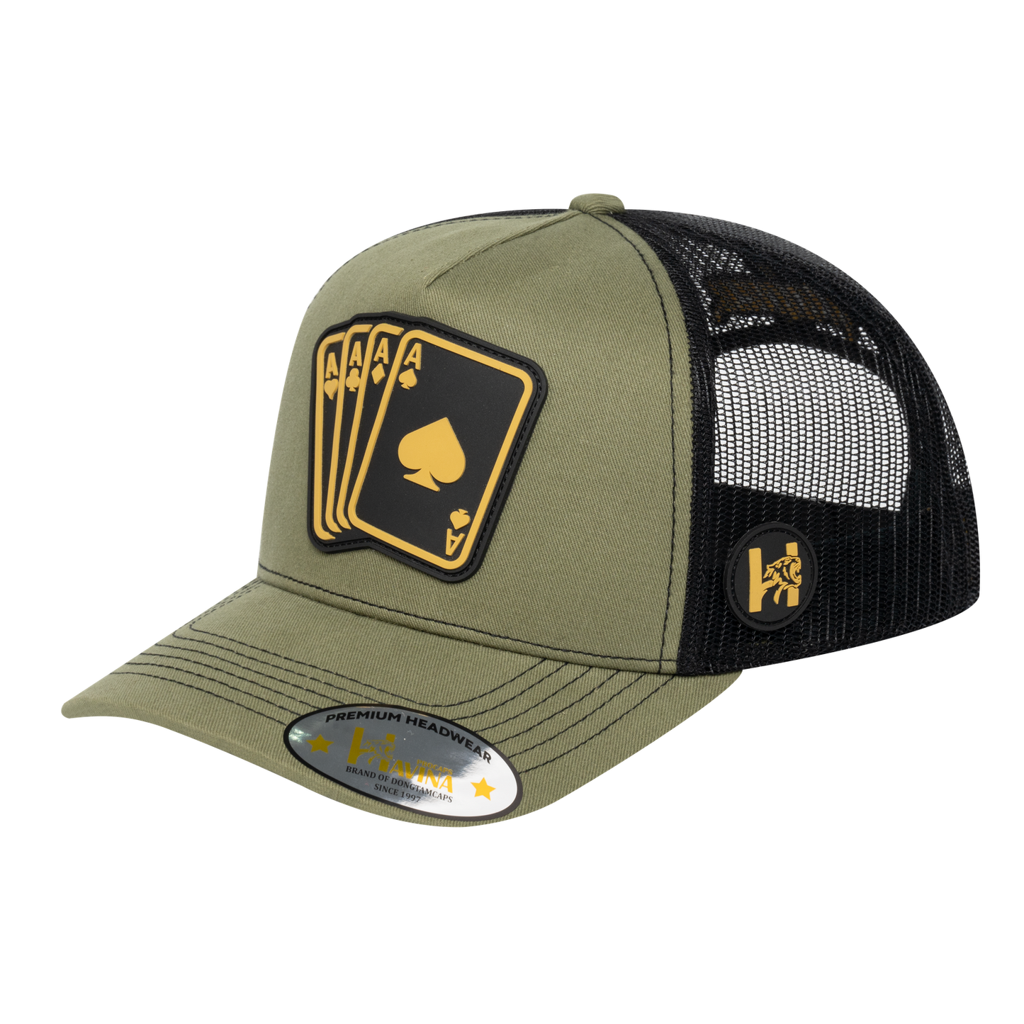 Winner Poker 10JQKA 5-Panel Trucker Hat - Olive front, Black back, WINNER1 - T5-OLCT-B-WINNER1