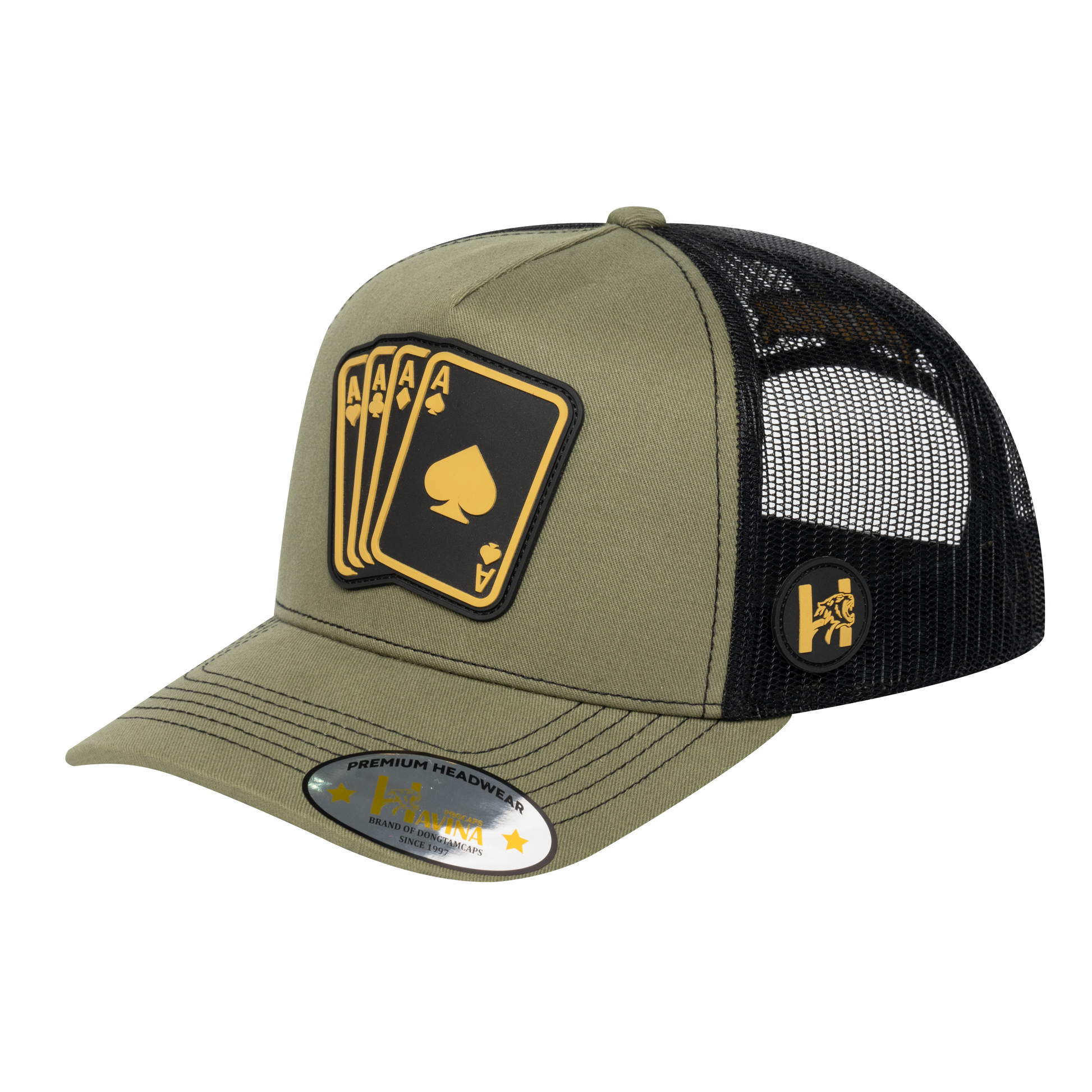 Winner 5-Panel Trucker Hat with Olive front and Black back - WINNER1