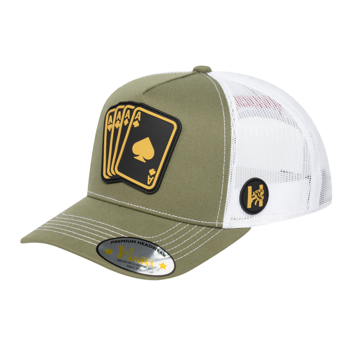 Winner Poker 10JQKA 5-Panel Trucker Hat - Olive front, White back, WINNER1 - T5-OLCT-W-WINNER1