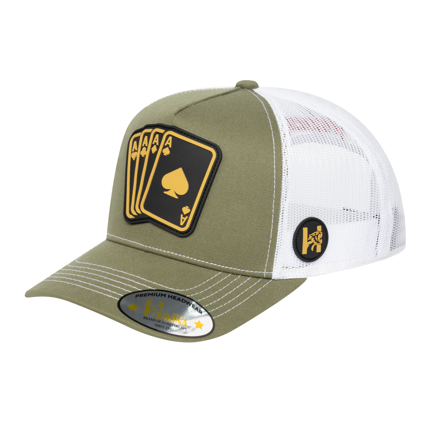 Winner 5-Panel Trucker Hat with Olive front and White back - WINNER1