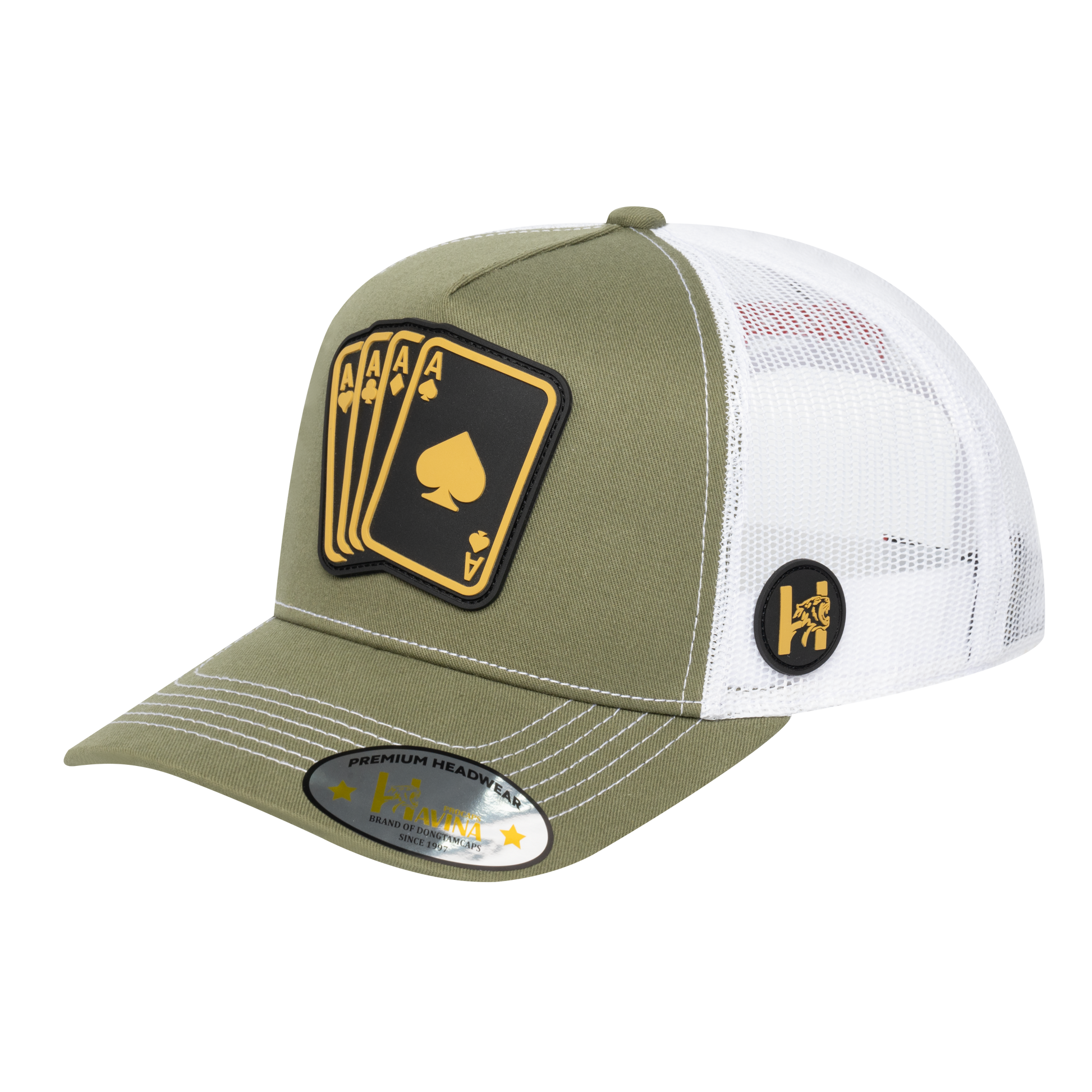 Winner 5-Panel Trucker Hat with Olive front and White back - WINNER1