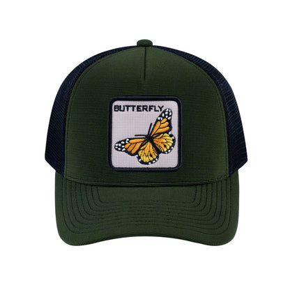 Butterfly V2 5-Panel Trucker Hat with Olive front and Black back