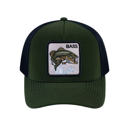 Bass V2 5-Panel Trucker Hat with Olive front and Black back