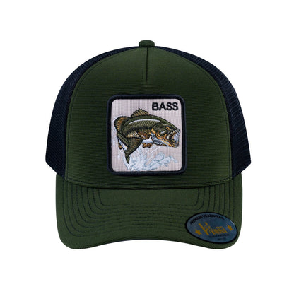 Bass V2 5-Panel Trucker Hat with Olive front and Black back