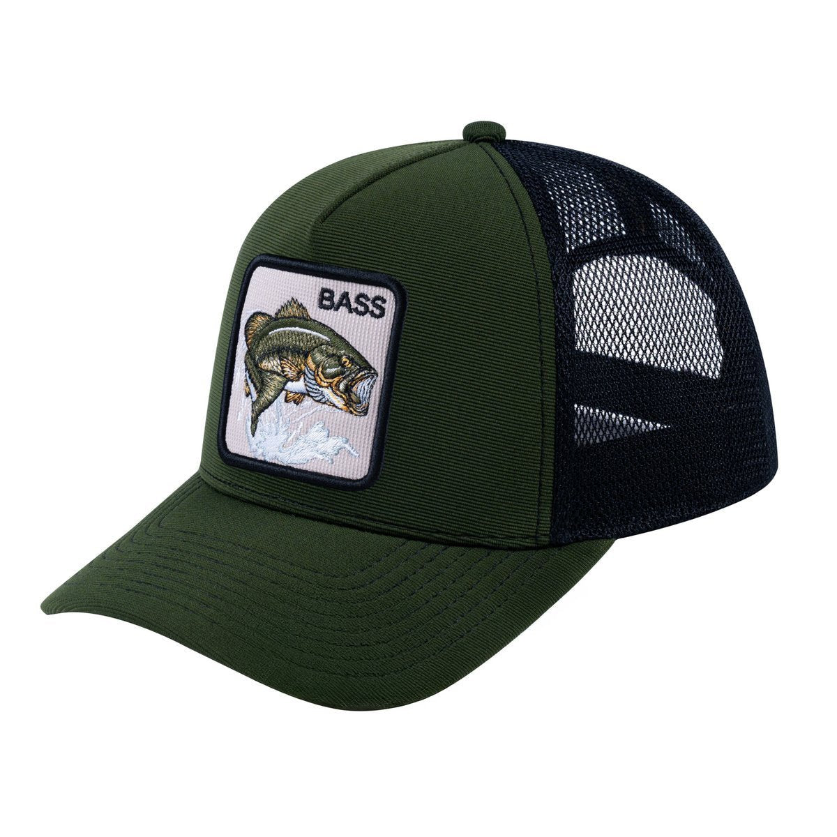 Bass V2 5-Panel Trucker Hat with Olive front and Black back