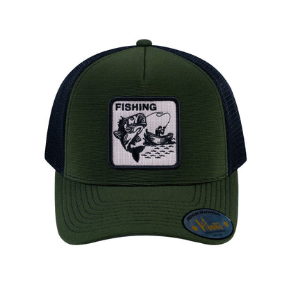 Fishing V2 5-Panel Trucker Hat with Olive front and Black back