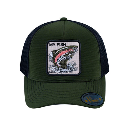 Salmon V2 5-Panel Trucker Hat with Olive front and Black back