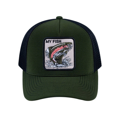 Salmon V2 5-Panel Trucker Hat with Olive front and Black back