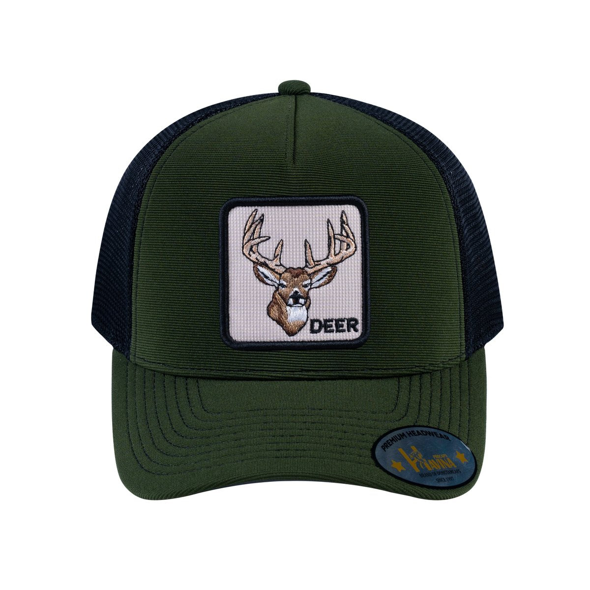 Deer V2 5-Panel Trucker Hat with Olive front and Black back