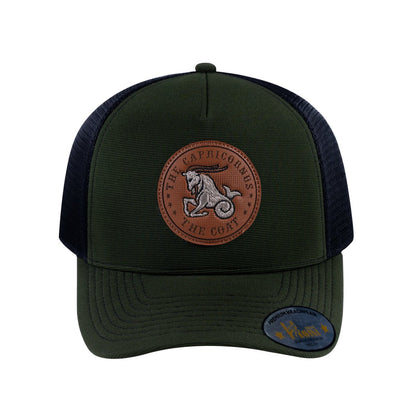 Capricorn Zodiac V2 5-Panel Trucker Hat with Olive front and Black back
