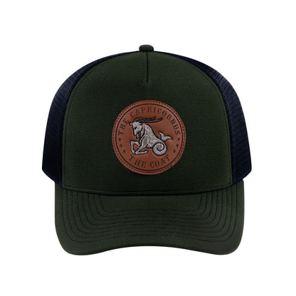 Capricorn Zodiac V2 5-Panel Trucker Hat with Olive front and Black back
