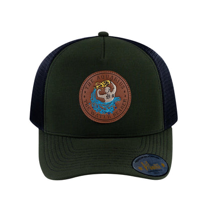Aquarius Zodiac V2 5-Panel Trucker Hat with Olive front and Black back