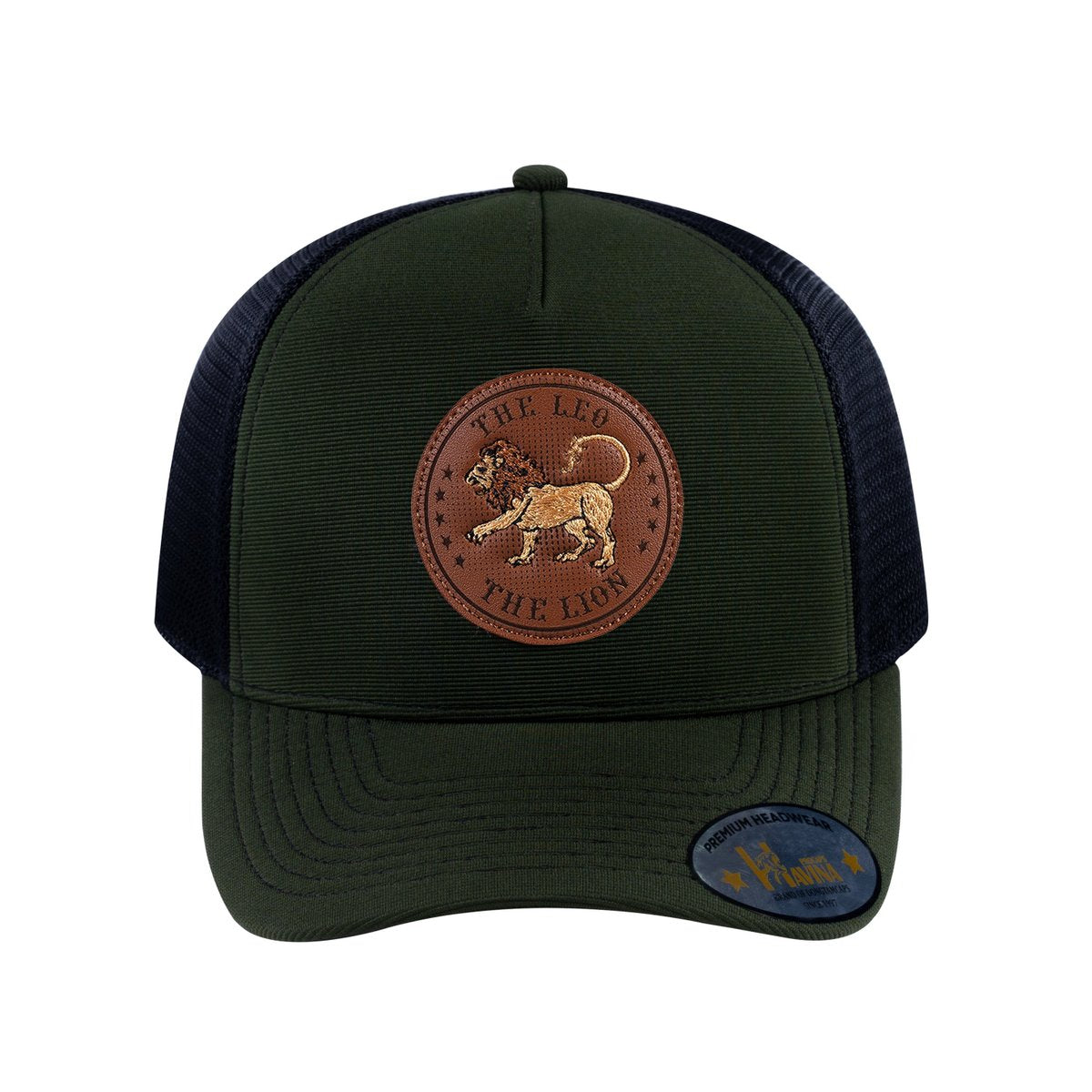 Leo Zodiac V2 5-Panel Trucker Hat with Olive front and Black back