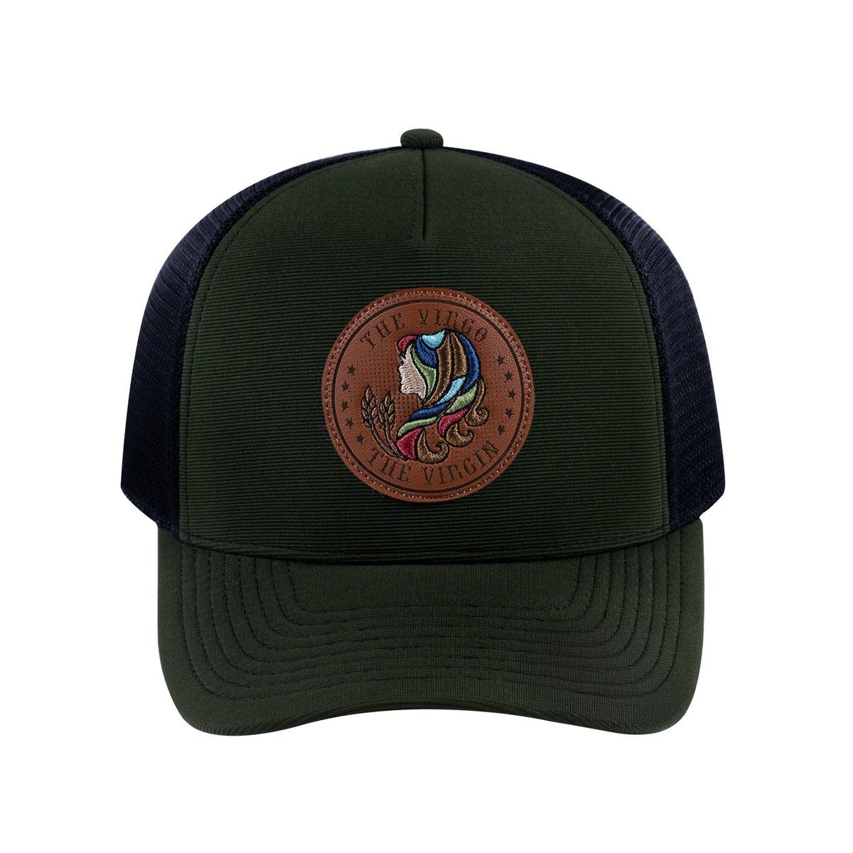 Virgo Zodiac V2 5-Panel Trucker Hat with Olive front and Black back