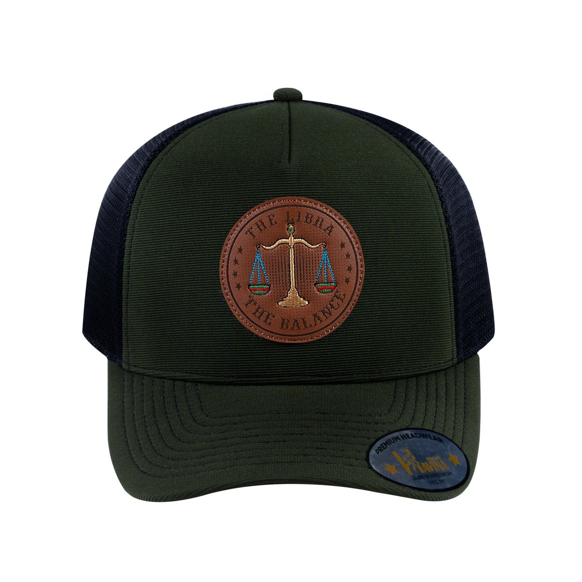 Libra Zodiac V2 5-Panel Trucker Hat with Olive front and Black back