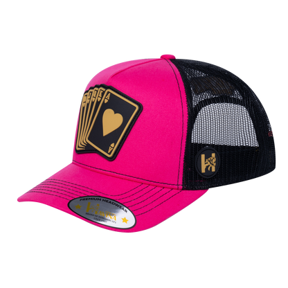 Poker 5-Panel Trucker Hat with Pink front and Black back - POKER1