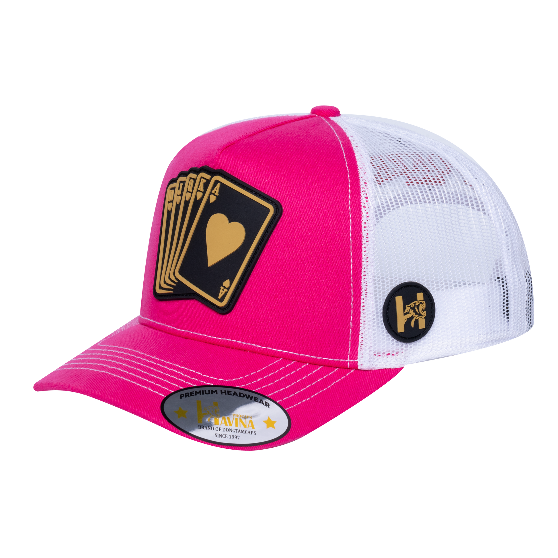 Poker 5-Panel Trucker Hat with Pink front and White back - POKER1
