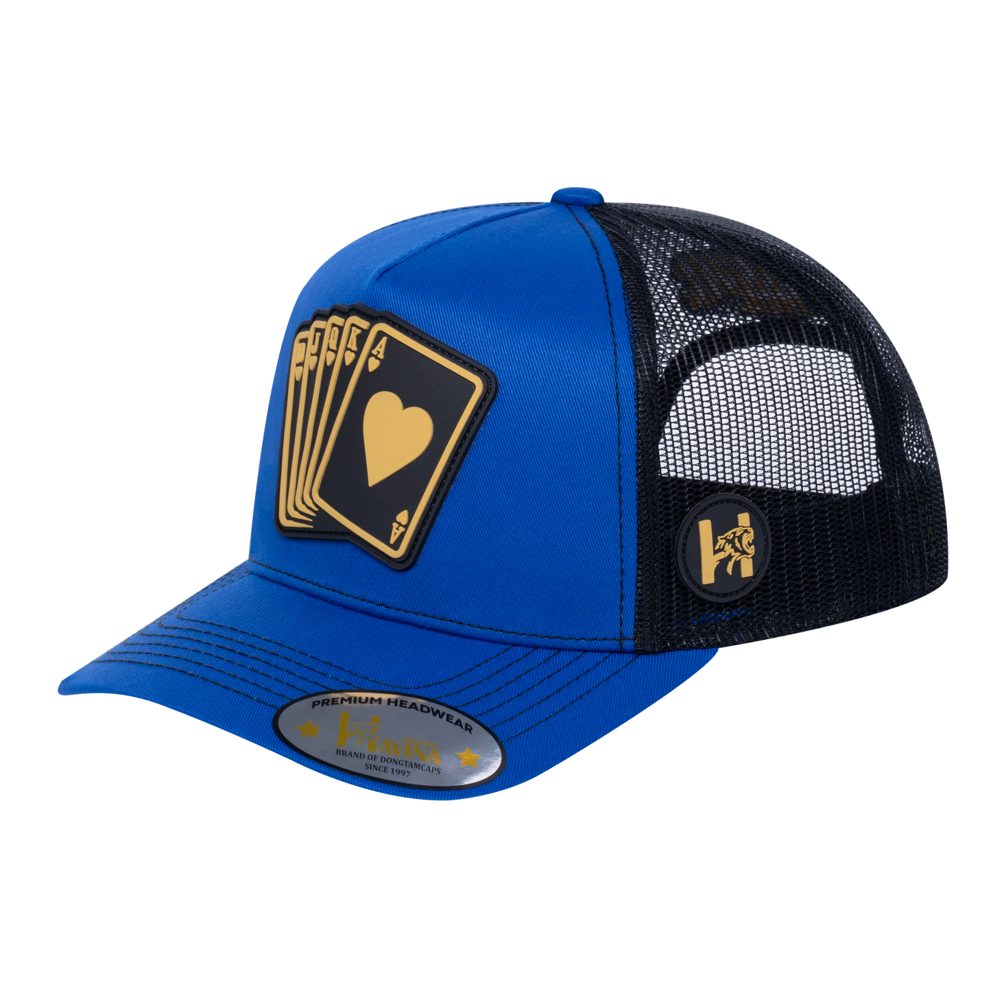 Poker 10JQKA 5-Panel Trucker Hat - Royal Blue front, Black back, POKER1 - T5-RBTC-B-POKER1