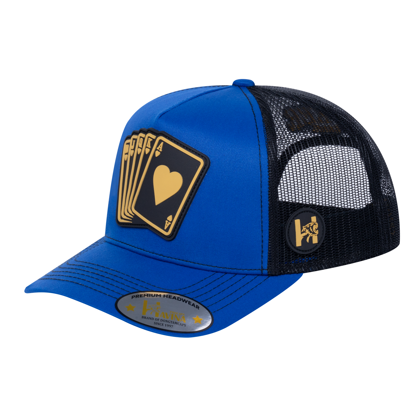 Poker 5-Panel Trucker Hat with Royal Blue front and Black back - POKER1