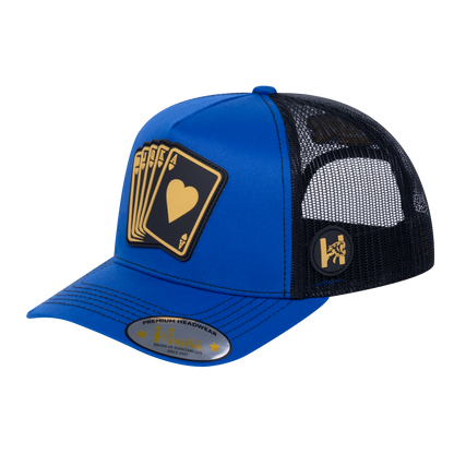 Poker 5-Panel Trucker Hat with Royal Blue front and Black back - POKER1