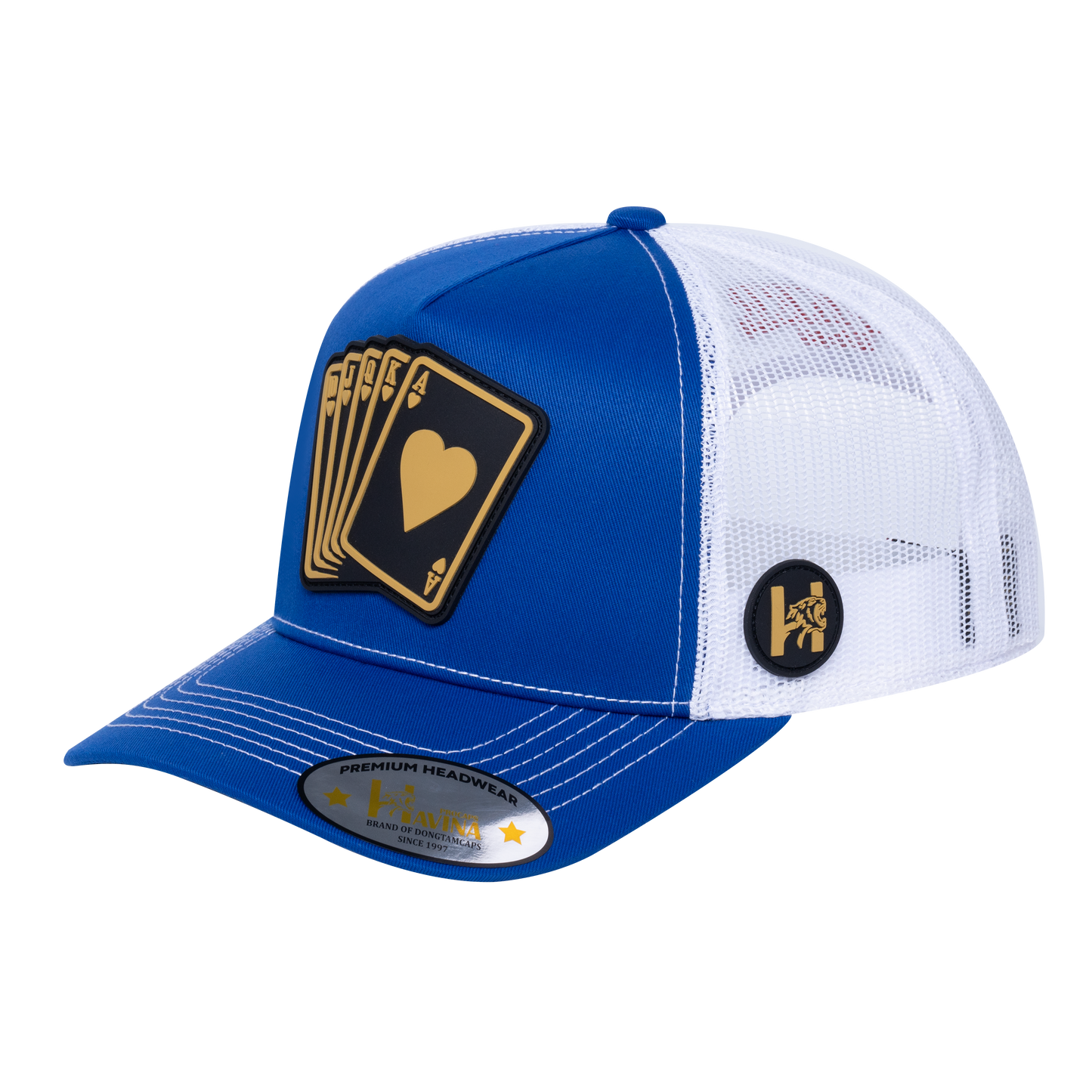 Poker 5-Panel Trucker Hat with Royal Blue front and White back - POKER1