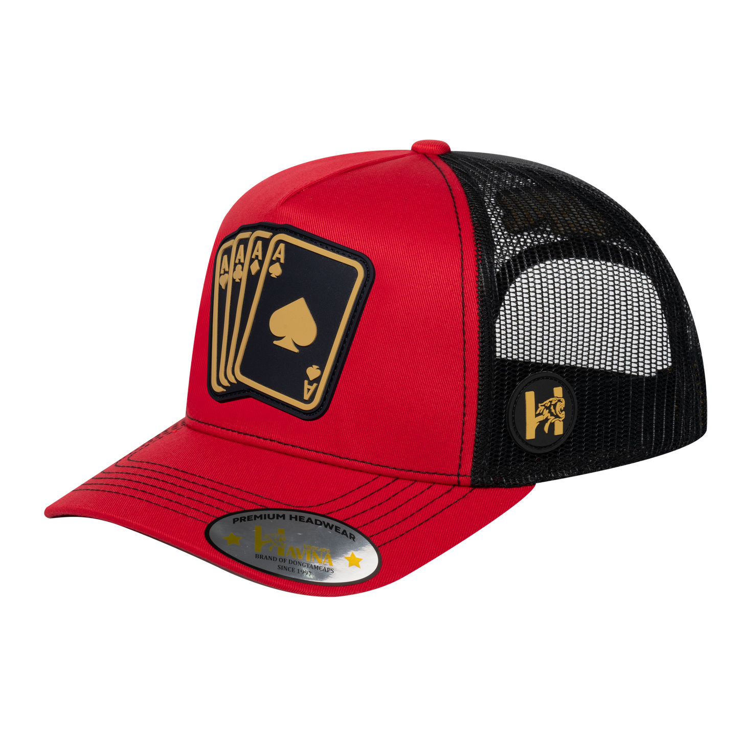 Winner Poker 10JQKA 5-Panel Trucker Hat - Red front, Black back, WINNER1 - T5-RTC-B-WINNER1