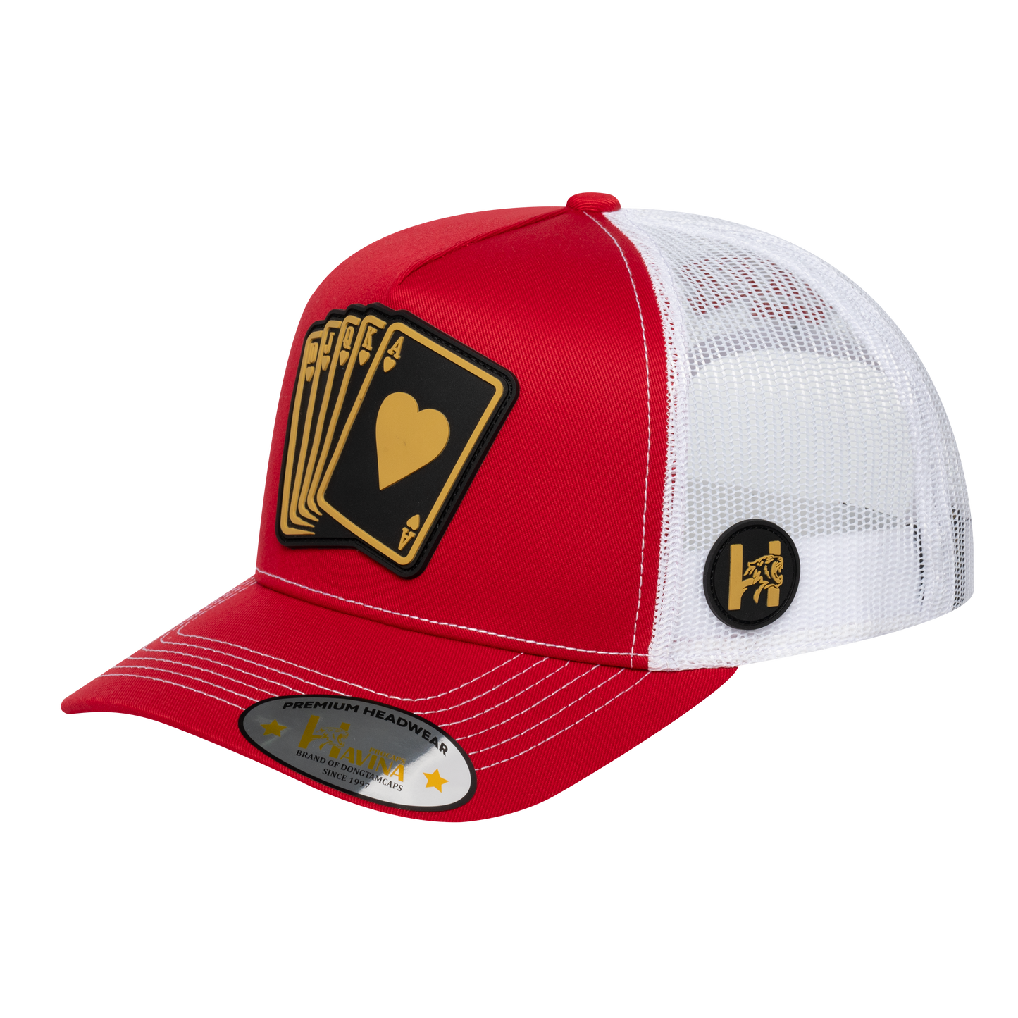 Poker 5-Panel Trucker Hat with Red front and White back - POKER1