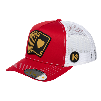Poker 5-Panel Trucker Hat with Red front and White back - POKER1