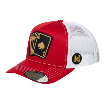 Winner Poker 10JQKA 5-Panel Trucker Hat - Red front, White back, WINNER1 - T5-RTC-W-WINNER1