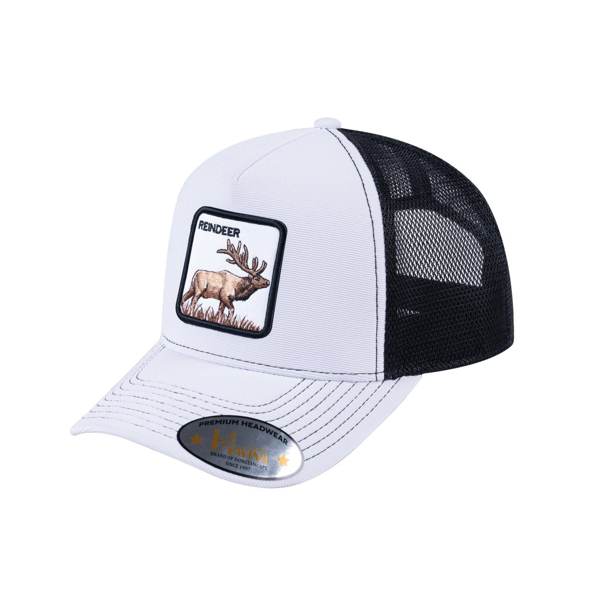 Reindeer V2 5-Panel Trucker Hat with White front and Black back