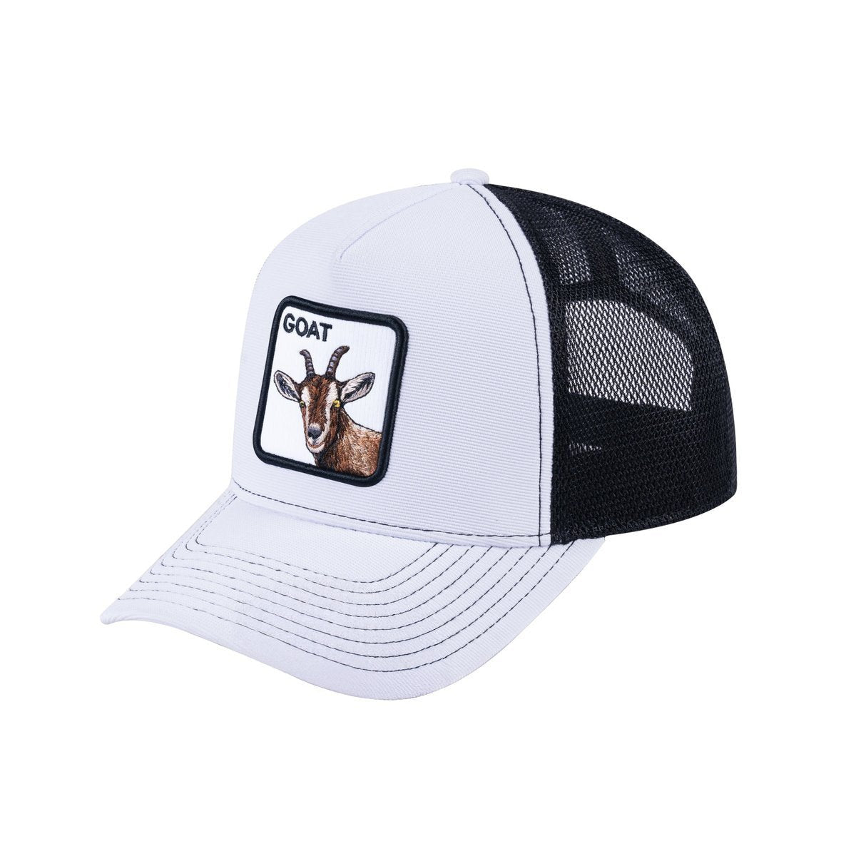 Goat V2 5-Panel Trucker Hat with White front and Black back