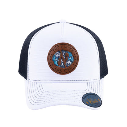 Pisces Zodiac V2 5-Panel Trucker Hat with White front and Black back