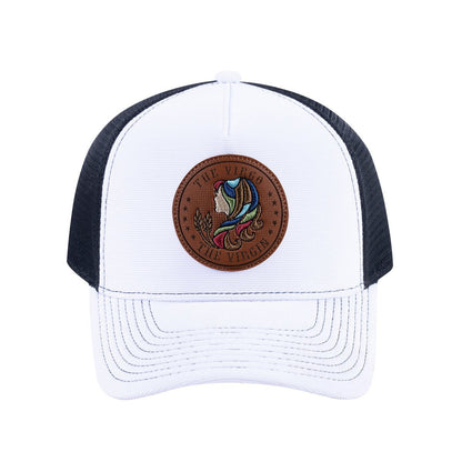 Virgo Zodiac V2 5-Panel Trucker Hat with White front and Black back