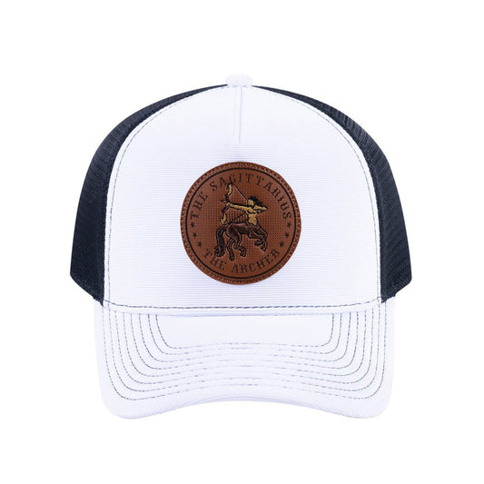 Sagittarius Zodiac V2 5-Panel Trucker Hat with White front and Black back