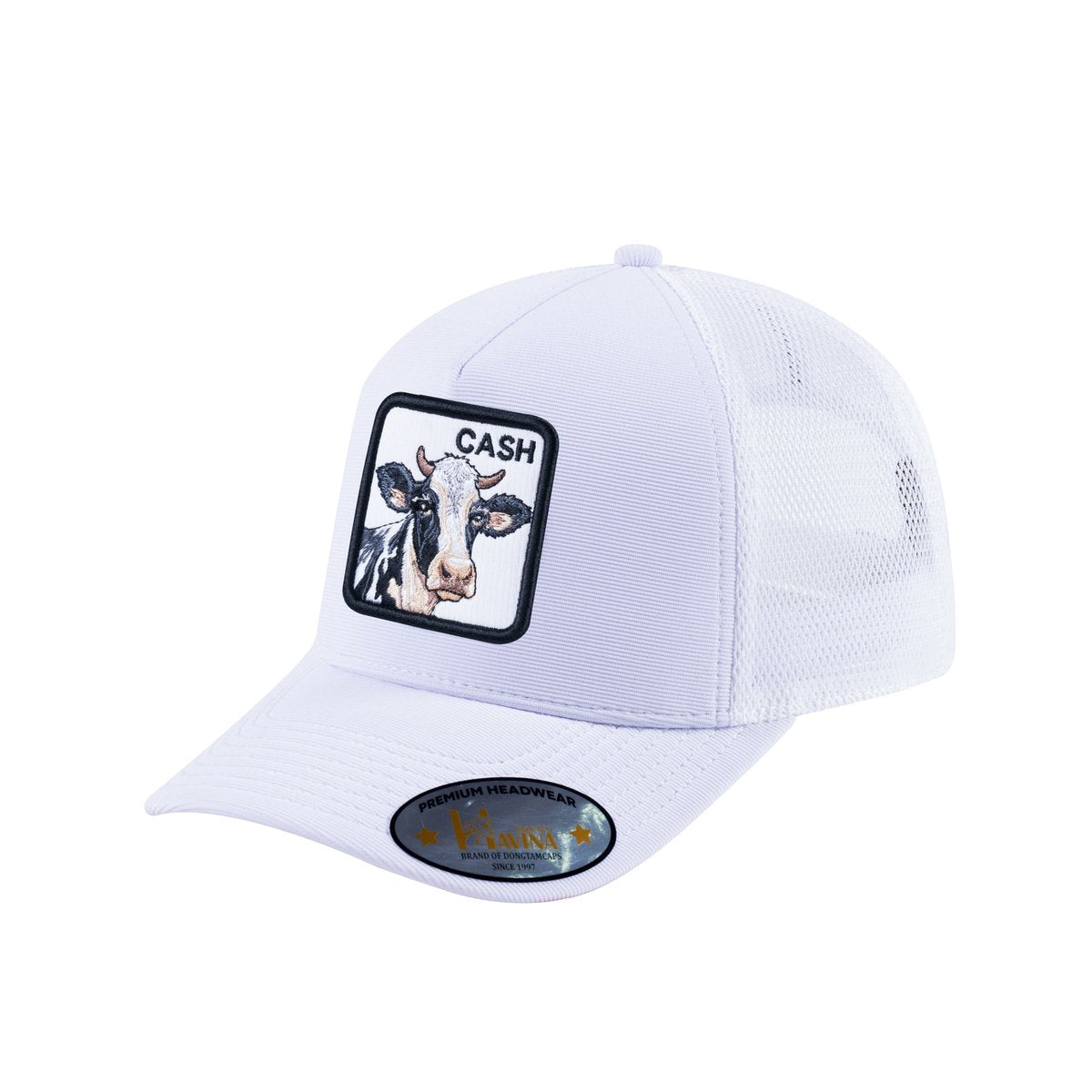 Cow V2 5-Panel Trucker Hat with White front and White back