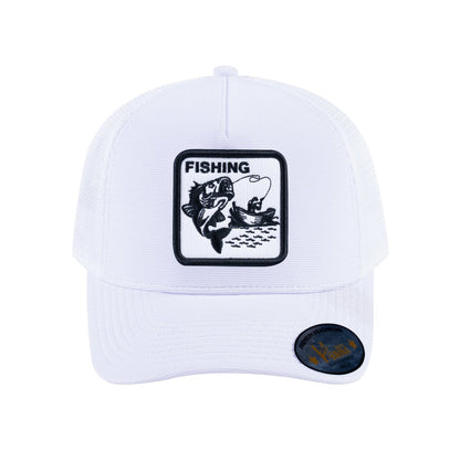 Fishing V2 5-Panel Trucker Hat with White front and White back
