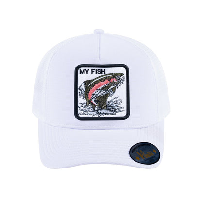 Salmon V2 5-Panel Trucker Hat with White front and White back