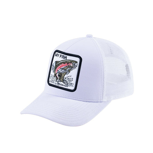 Salmon V2 5-Panel Trucker Hat with White front and White back