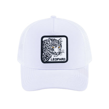 Leopard V2 5-Panel Trucker Hat with White front and White back