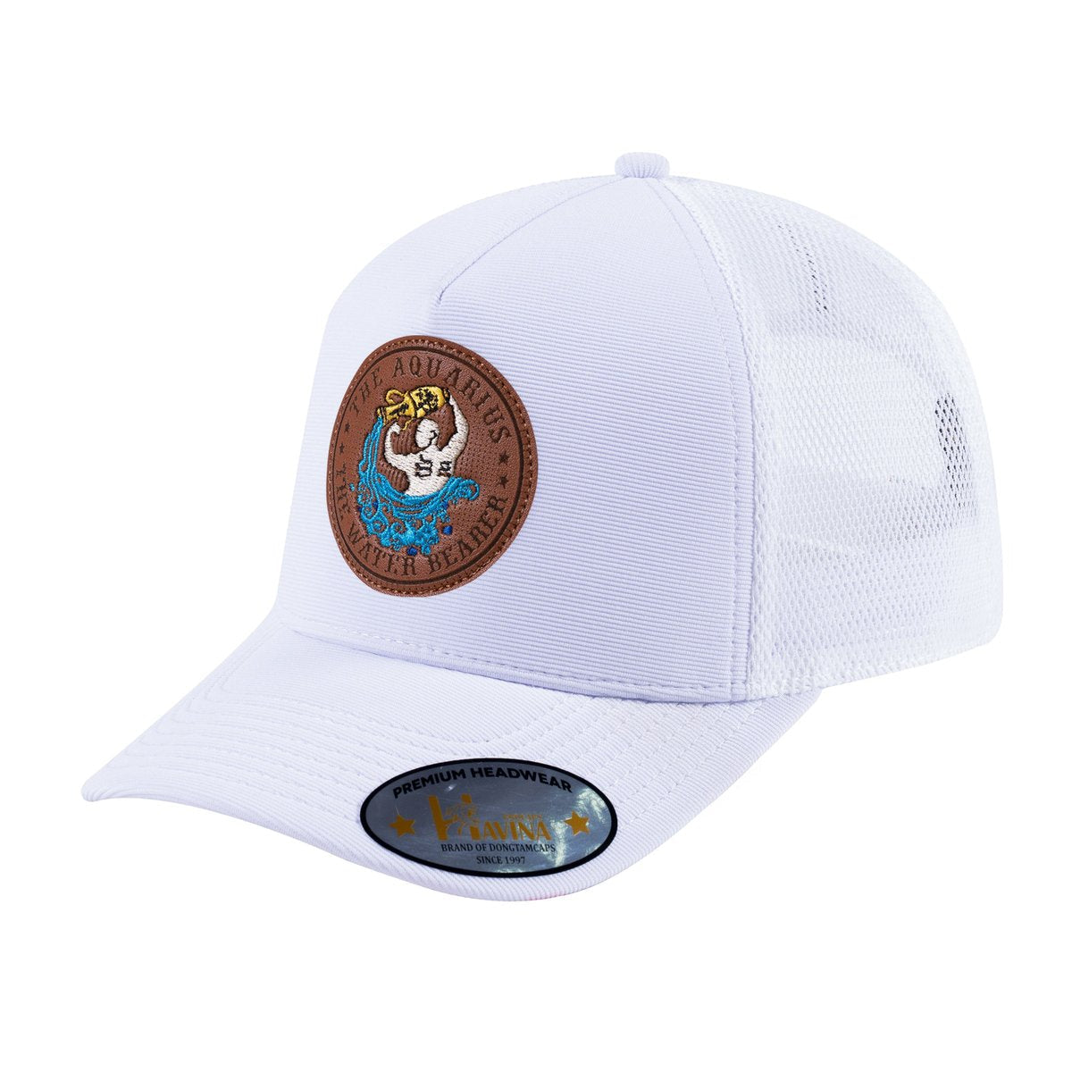 Aquarius Zodiac V2 5-Panel Trucker Hat with White front and White back