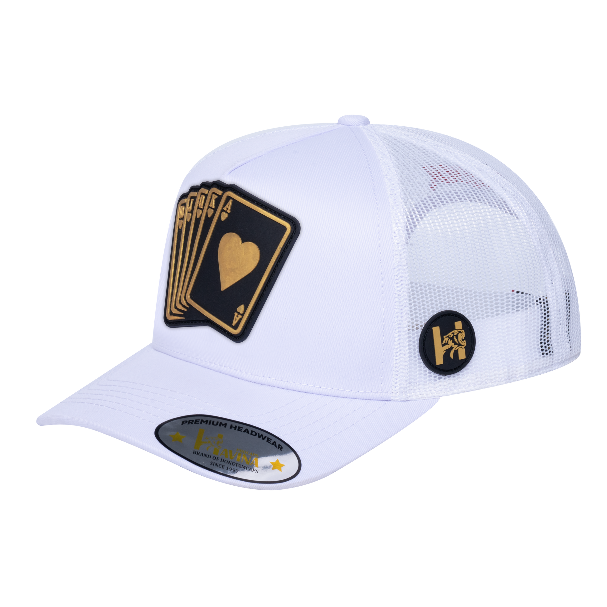 Poker 5-Panel Trucker Hat with White front and White back - POKER1