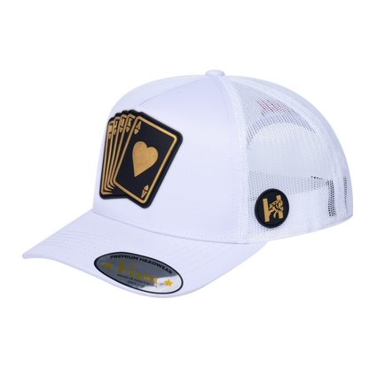 Poker 5-Panel Trucker Hat with White front and White back - POKER1